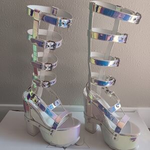 YRU Nightcall Iridescent Platform Gladiator Sandals